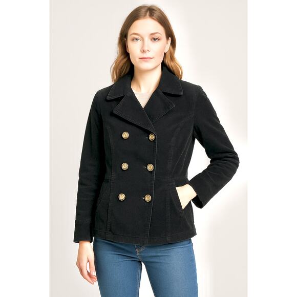 Mossimo Black Corduroy Preppy Pea Coat Women XXL Classic Double-Breasted - Picture 1 of 8